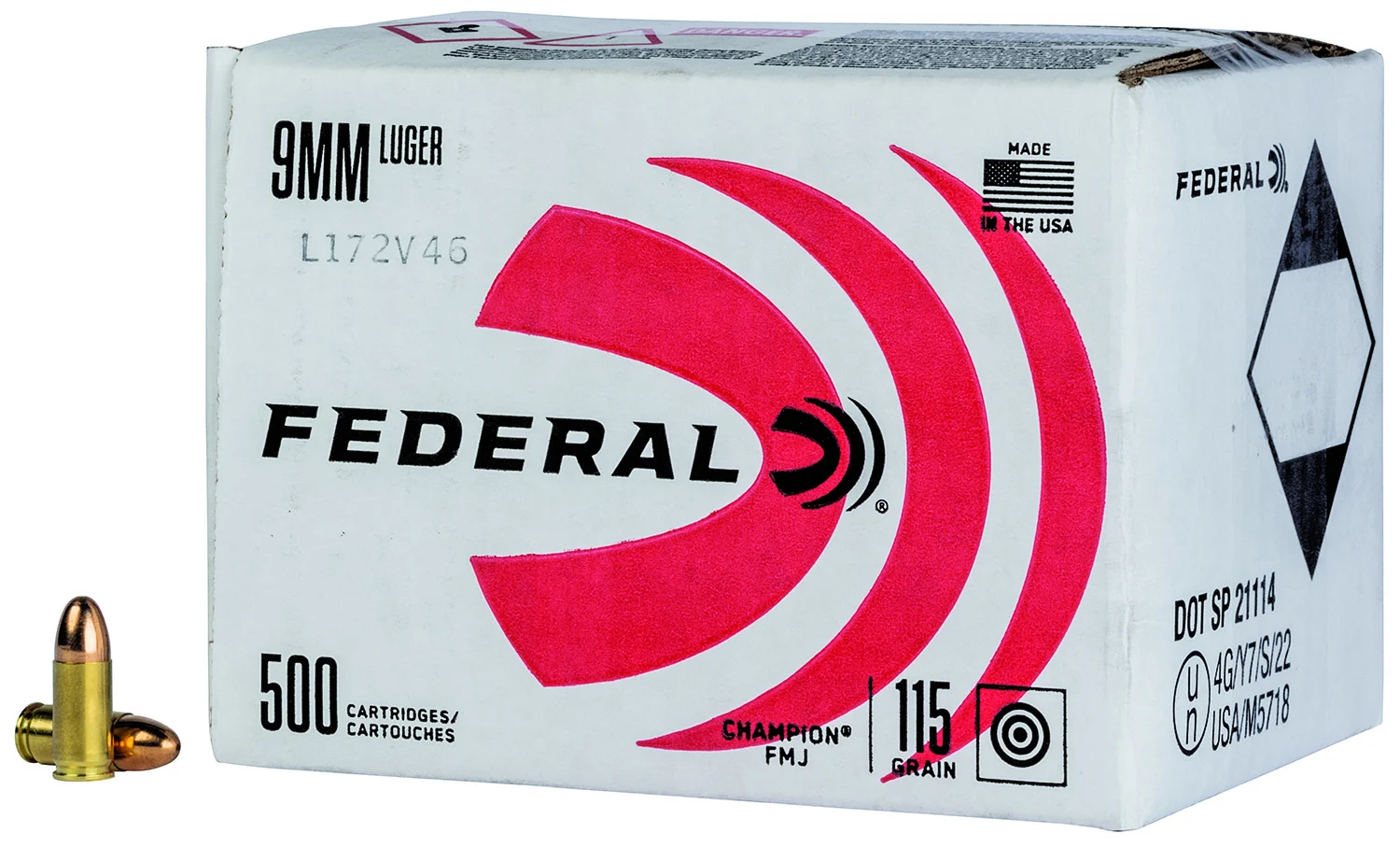 Federal C9115A500 Champion Training 9mmLuger 115gr Full Metal Jacket 500rds *Bulk Package