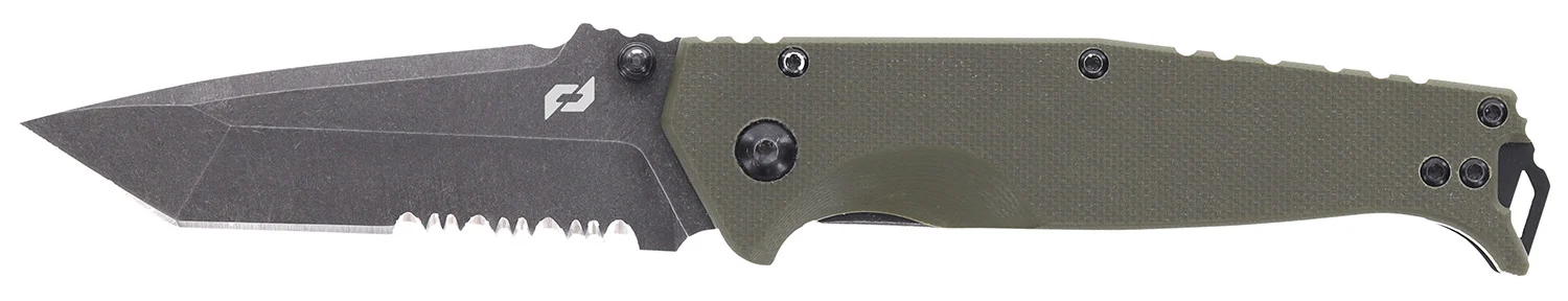 Schrade 1159324 Melee 3.50" Folding Tanto Part Serrated Dark Stonewash D2 Steel Blade 4.50" OD Green G10/SS Handle