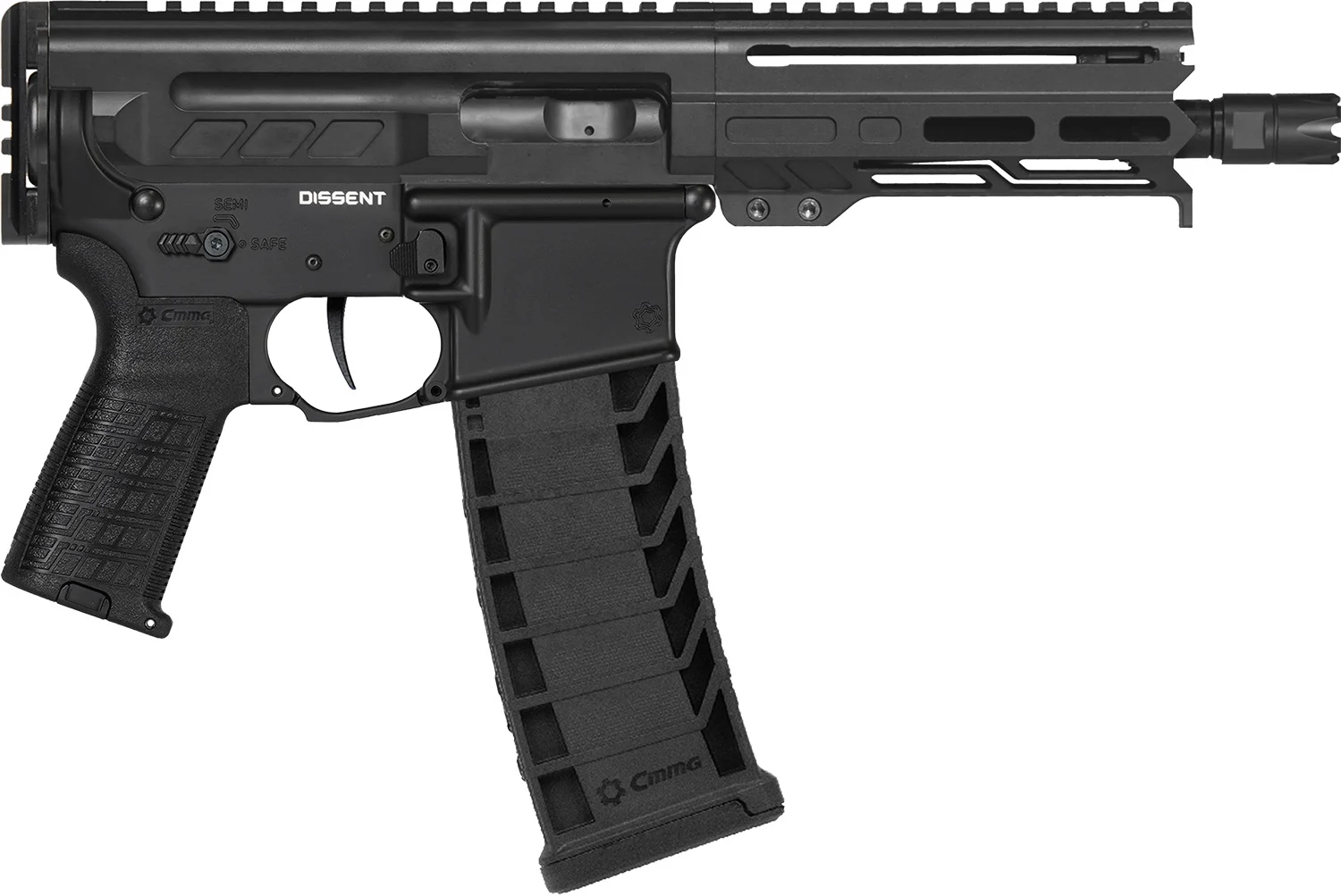 CMMG 94A6867AB Dissent MK4 9mm Luger 33+1 6.50", Black, Picatinny Brace Adapter, 5.50" M-LOK Handguard, Left Side Charging Handle, Zeroed Linear Comp, Zeroed Drop-In Single Stage Trigger