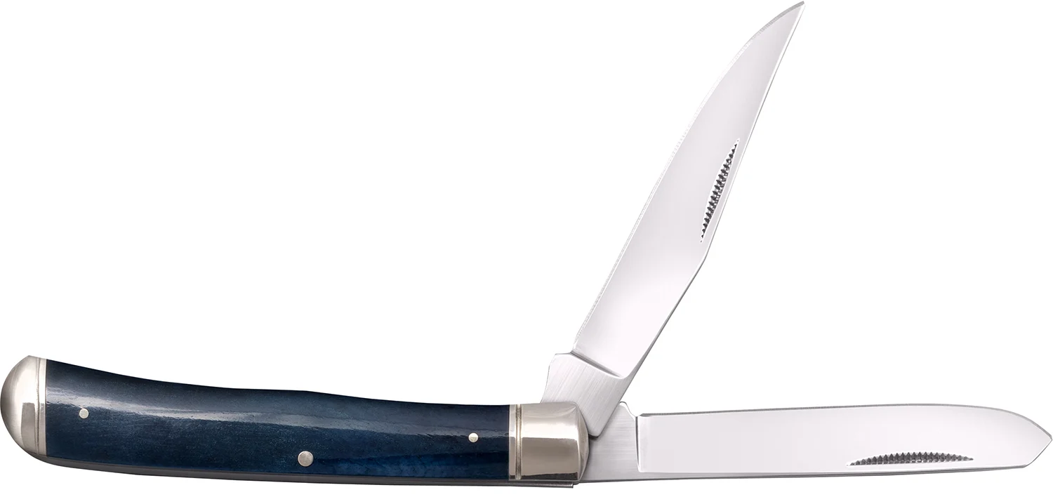Cold Steel CSFLTRPRB Trapper 3" Folding Clip/Spey Plain 8Cr13MoV SS Blade/Dark Blue w/Polished Bolsters Bone Handle
