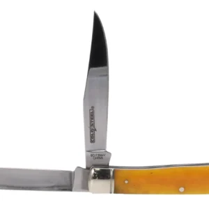 Cold Steel CSFLTRPRY Trapper 3" Folding Clip/Spey Plain 8Cr13MoV SS Blade/Yellow w/Polished Bolsters Bone Handle