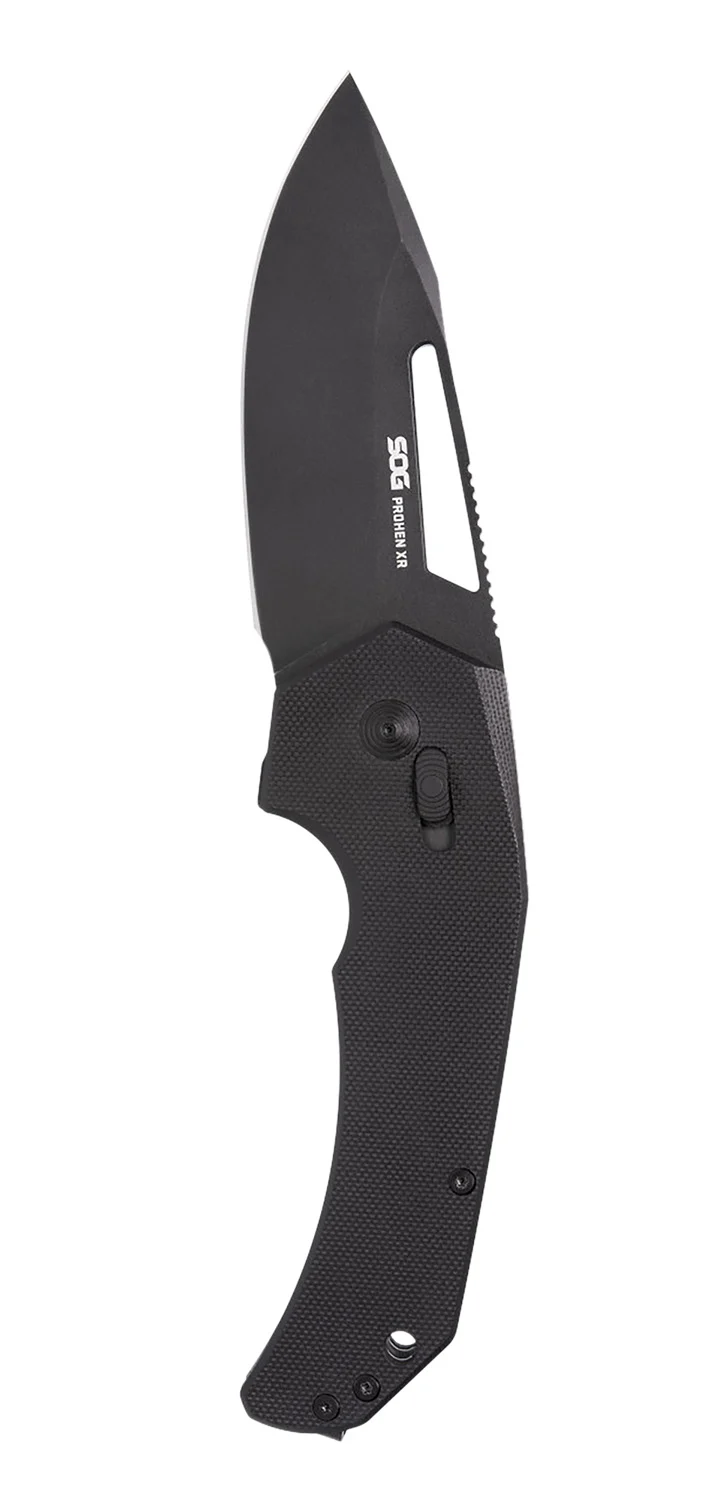 S.O.G SOG12250157 Prohen XR 3.35" Folding Drop Point Plain Black TiNi Cryo D2 Steel Blade, Black Textured G10 Handle