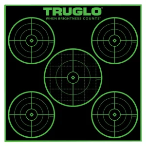TruGlo TG11A25 Tru-See 5-Bull Target Self-Adhesive Heavy Paper Black/Green 12"x12" 5-Bullseye 25 Pack
