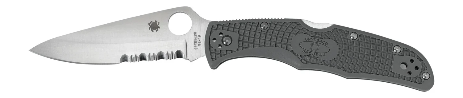 Spyderco C10PSFG Endura 4 Lightweight 3.75" Folding Part Serrated Satin VG-10 SS Blade/Foliage Green Bi-Directional Texturing FRN Handle Includes Pocket Clip