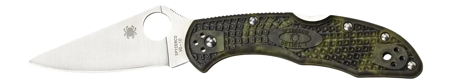 Spyderco C11ZFPGR Delica 4 Lightweight 2.90" Folding Plain Satin VG-10 SS Blade/Zome Green Bi-Directional Texturing FRN Handle Includes Pocket Clip