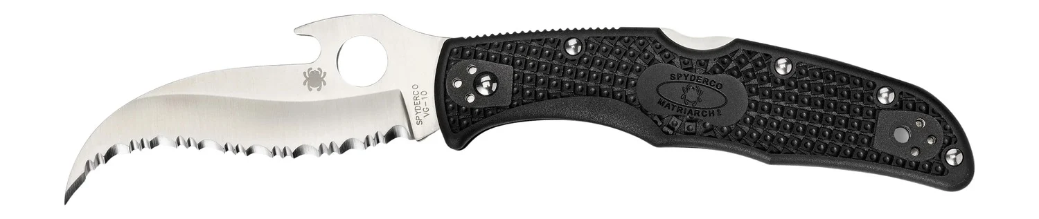 Spyderco C12SBK2W Matriarch 2 3.57" Folding Reverse S Serrated Satin VG-10 SS Blade/Black Bi-Directional Texturing FRN Handle Includes Pocket Clip