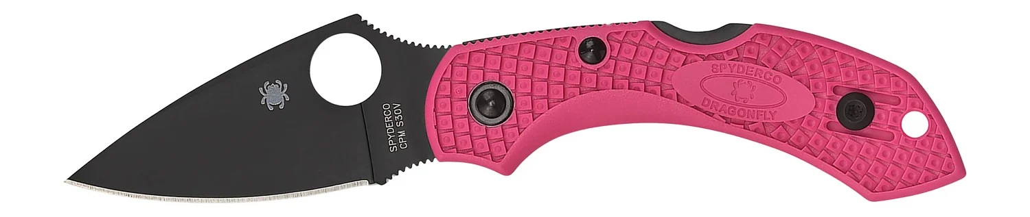 Spyderco C28FPPNS30VBK2 Dragonfly 2 2.30" Folding Plain Black TiCN CPM S30V SS Blade/Pink Textured w/Black Accents FRN Handle Includes Pocket Clip