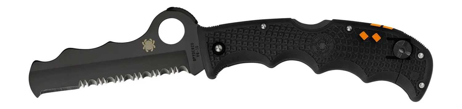 Spyderco C79PSBBK Assist Lightweight 3.69" Folding Part Serrated Black DLC VG-10 SS Blade/Black Textured FRN Handle Includes Glass Breaker/Pocket Clip