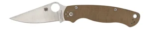 Spyderco C81MPCW2 Military 2 3.47" Folding Plain Stonewashed CPM Cru-Wear Blade/Brown Canvas Textured Micarta Handle Includes Pocket Clip