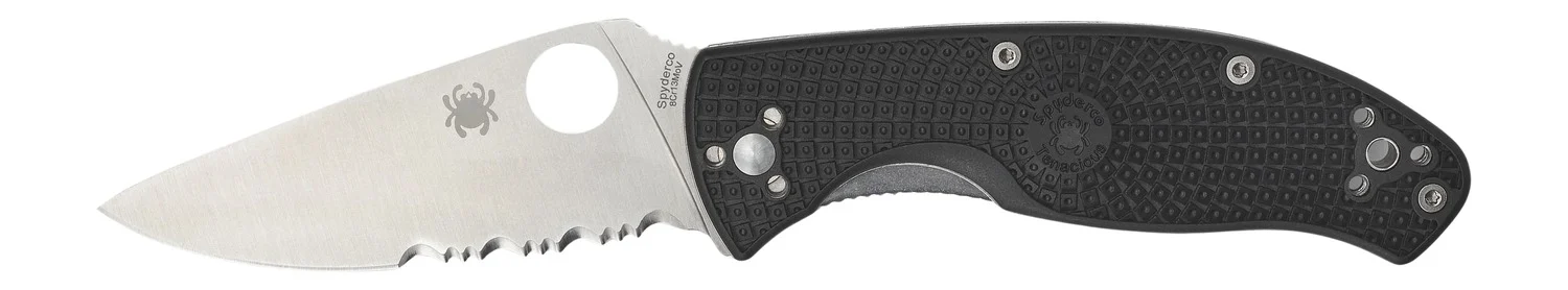Spyderco C122PSBK Tenacious Lightweight 3.39" Folding Part Serrated Satin 8Cr13MoV SS Blade/Black Bi-Directional Texturing FRN Handle Includes Pocket Clip