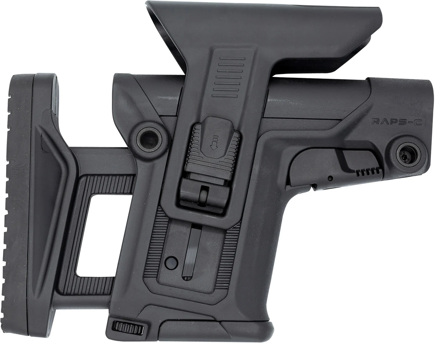 FAB Defense FXRAPSCB RAPS Rapid Adjustment Precision Stock-Collapsible Fits Mil-Spec/Commercial Buffer Tubes Integrated Cheek-Rest & Adjustable LOP Ambidextrous 1Latch System Black Polymer