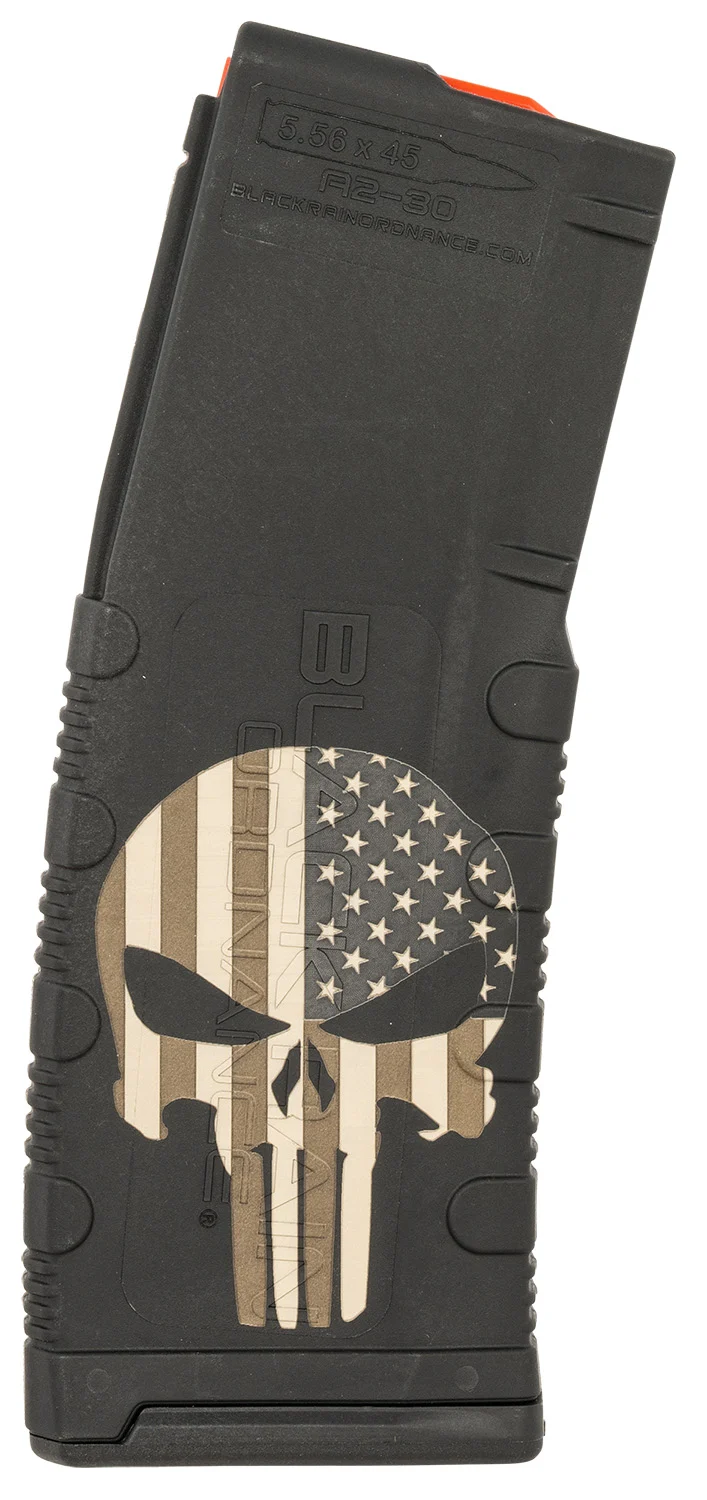 Black Rain Ordnance MAG30PUNISHW/FLAG Magazine 30rd 223 Rem/5.56 NATO Punisher American Flag Engraving Fits AR-15 Platform