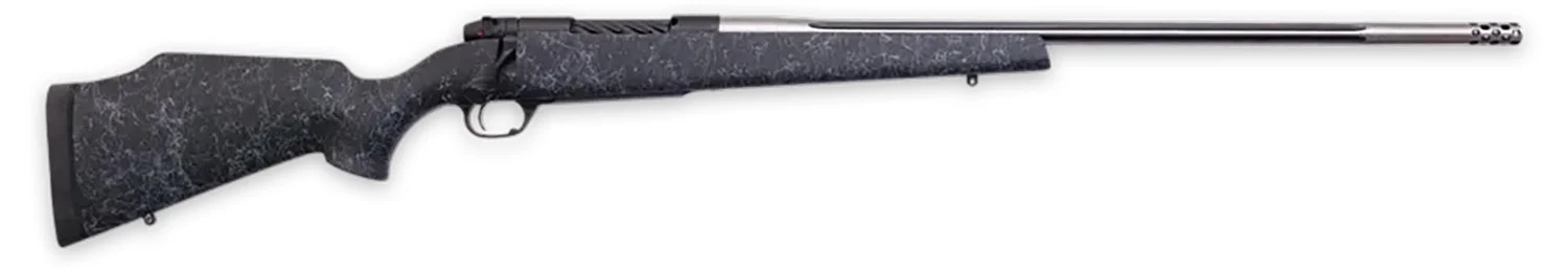 Weatherby MAM01N28NOR8B Mark V Accumark 28 Nosler 3+1 26" Threaded/Fluted Stainless Barrel, Graphite Black Rec, Gray Webbed Black Monte Carlo Stock, Accubrake Muzzle Brake, Adj. TriggerTech Trigger