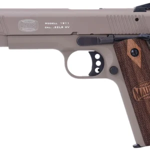 Mauser Rimfire 4110604 1911 22 LR 10+1 5" Black Steel Barrel, Tan Serrated Aluminum Slide, Tan Aluminum Frame w/Beavertail, Walnut Grip, Ambidextrous