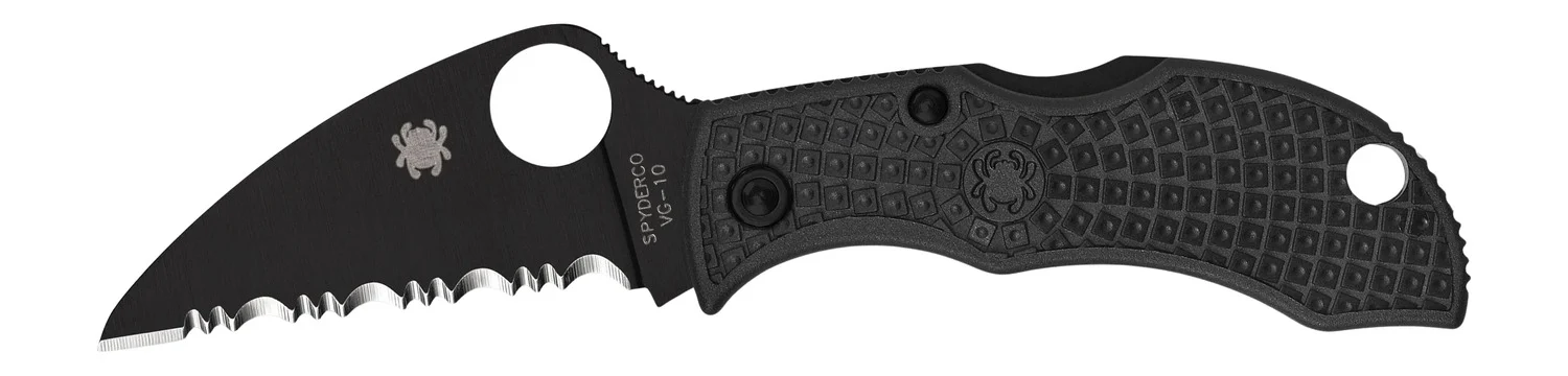 Spyderco MBKWSB Manbug 1.91" Folding Wharncliffe Serrated Non-Reflective Black TiCN VG-10 SS Blade, Black Textured FRN Handle