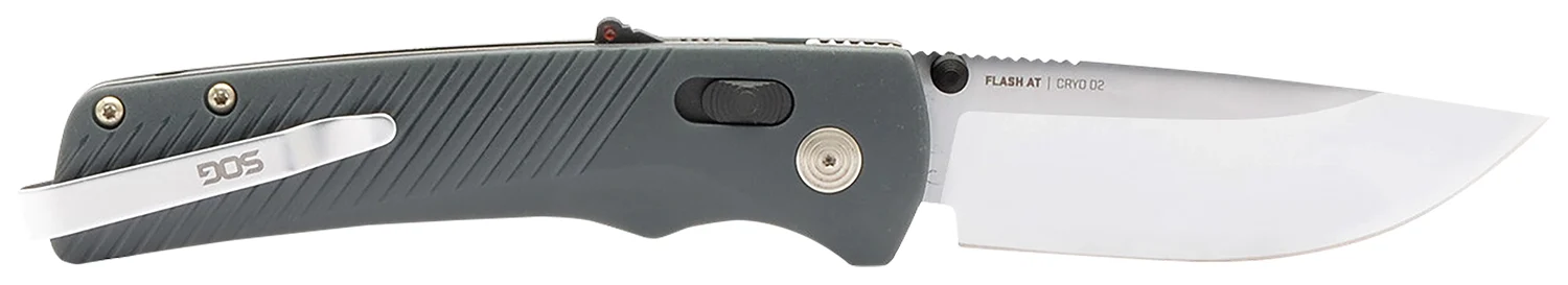 S.O.G SOG11181141 Flash AT EDC 3.45" Folding Plain Satin Cryo D2 Steel Blade, Urban Grey GRN Handle, Peg Box Pkg