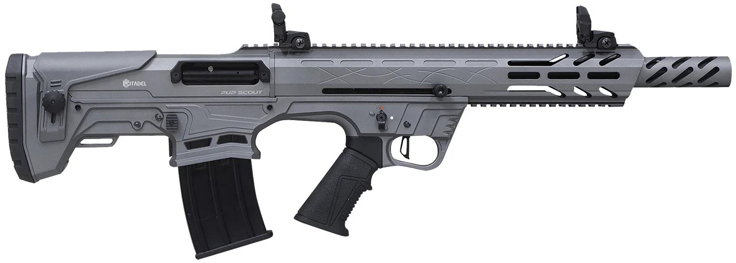 Citadel FRPS1218TG Pup Scout 12 Gauge Semi-Auto 3" 5+1 18.50" Gray Steel Barrel, Picatinny Rail Aluminum Receiver, Picatinny Handguards, Gray Adj Cheek Riser Synthetic Stock, Black Polymer Grip