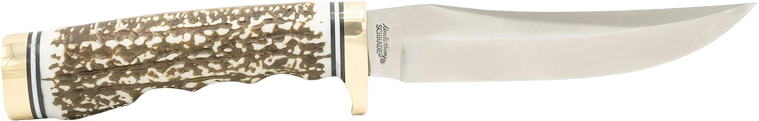 Uncle Henry 1100087 Next Gen Golden Spike 5" Fixed Plain Satin Polished Stainless Steel Blade, Brown Brass Accents Staglon Handle