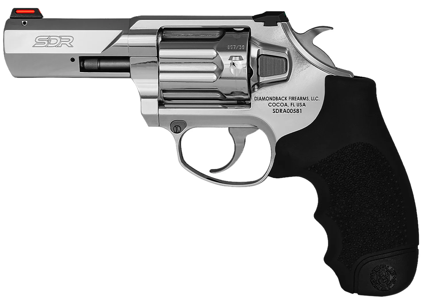 Diamondback DB0700S703 SDR 357 Mag/38 Special +P 6 Shot 3" Polished Stainless Steel Barrel, Cylinder & Frame, Black Hogue Rubber Grip, Exposed Hammer