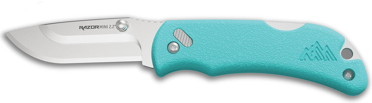 Outdoor Edge RMS222C RazorMini 2.20" Folding Plain 420J2 SS Blade Aqua ABS Polymer Handle