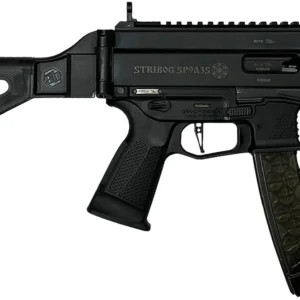 Grand Power 810091152836 Stribog SP9A35S 9mm Luger 30+1 8" Black Picatinny Rail Receiver, SB Tactical Brace, Black Polymer Grip