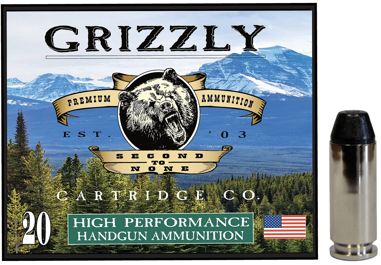 Grizzly Ammo GC10M10 10mmAuto 220gr Full Metal Jacket Flat Point 20 Per Box/10 Case