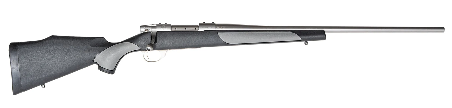 Weatherby Vanguard Weatherguard Full Size 270 Win 5+1 24" Satin Threaded Barrel, Satin Stainless Steel Drilled & Tapped Receiver, Black/Gray Weatherguard Stock