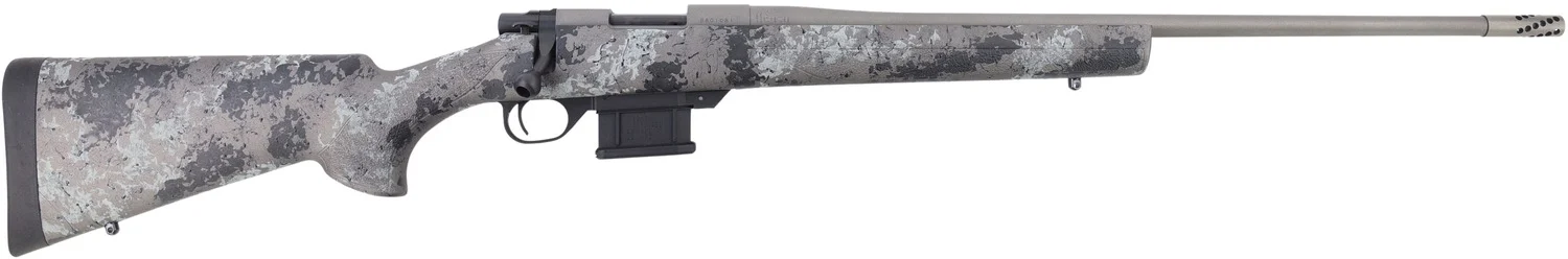 Howa HMFN6ARCGL 1500 Fence Line 6mm ARC 5+1 22" Tungsten Cerakote Threaded Barrel, Tungsten Cerakote Aluminum Drilled & Tapped Receiver, Gray Light Camo Fixed Synthetic Stock, Right Hand