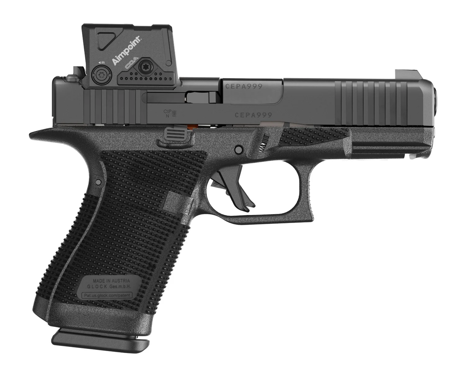 Glock P61950B01DC8A3 G19 Gen6 w/Aimpoint 9mm Luger 10+1 4.02" Black GMB Barrel, Black Steel Serrated w/Optic Slide, Black Polymer Frame w/Accessory Rai,l Interchangeable Backstrap Grip, Aimpoint COA 3