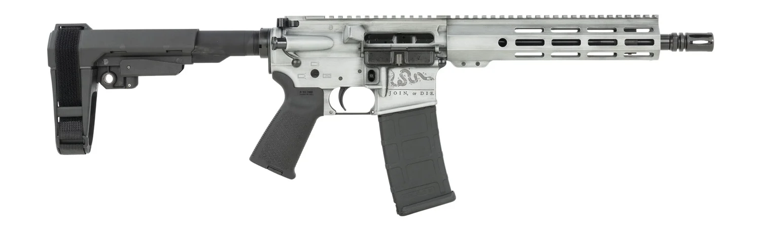 Shark Coast Tactical SCC07411LOD-P Liberty Or Death 5.56 NATO 30+1 10.50" Black Nitride Threaded Barrel, Laser Engraved Aluminum Receiver w/Picatinny Rail, M-LOK Handguard, Polymer SB Tactical SBA3 B