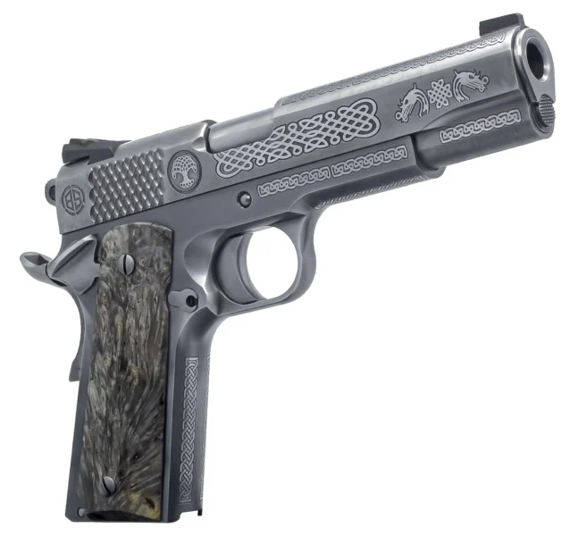 Dickinson LLC DKSN45MPRP Adam 1911 Mesopatamia Full Size 45 ACP 8+1 5" Stainless Steel Barrel, Serration B Slide, Steel Frame w/Beavertail