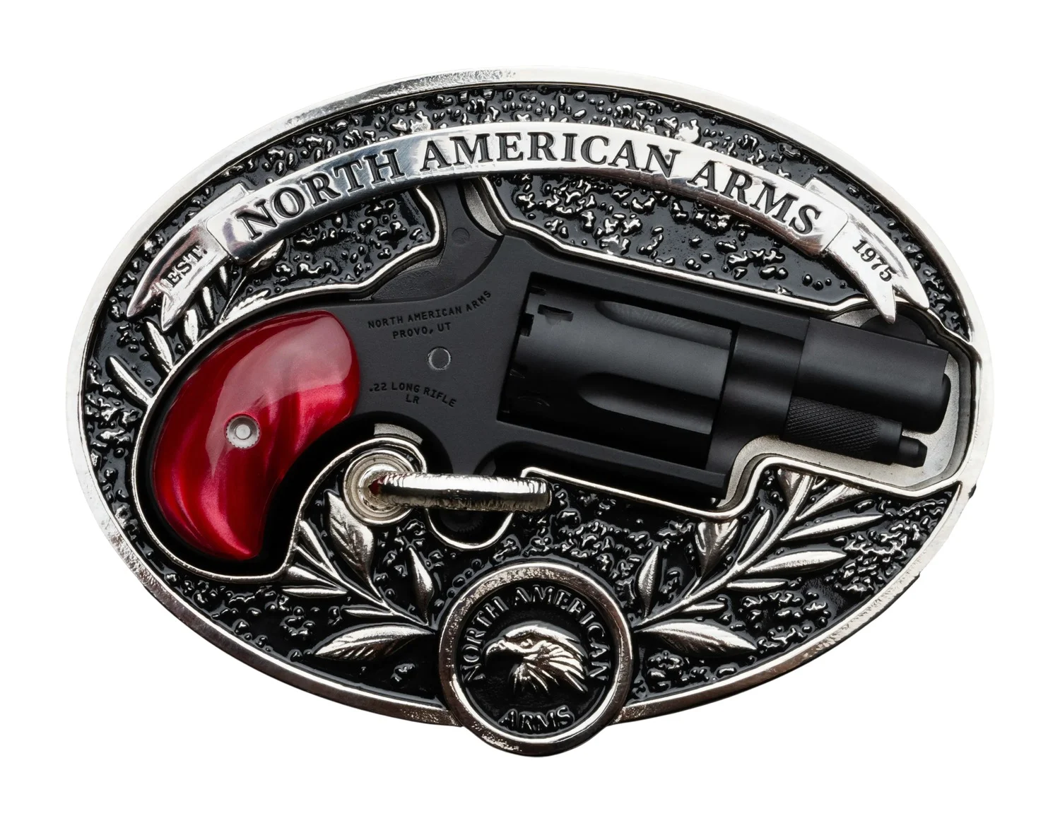 North American Arms 22LRBCBBO Zorro Mini 22 LR 5 Shot 1.13" Black Cerakote Stainless Steel Barrel, Cylinder & Frame, Simulated Red Pearl Grip, Safety Notch, Exposed Hammer