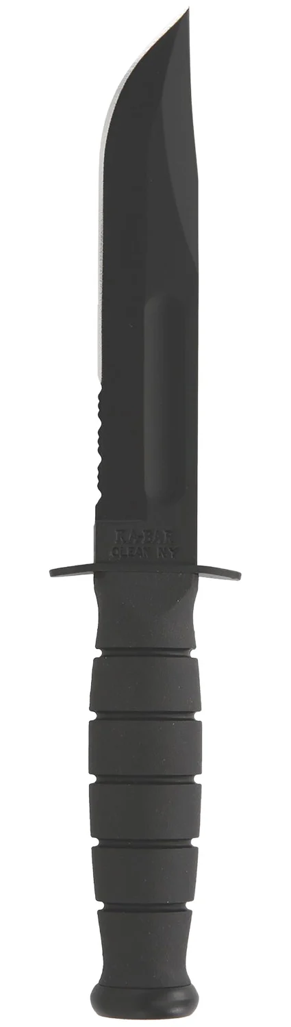 Ka-Bar 1257 Short Fight/Utility 5.25" Fixed Clip Point Part Serrated Black 1095 Cro-Van Blade, Black Kraton G Handle, Includes Sheath