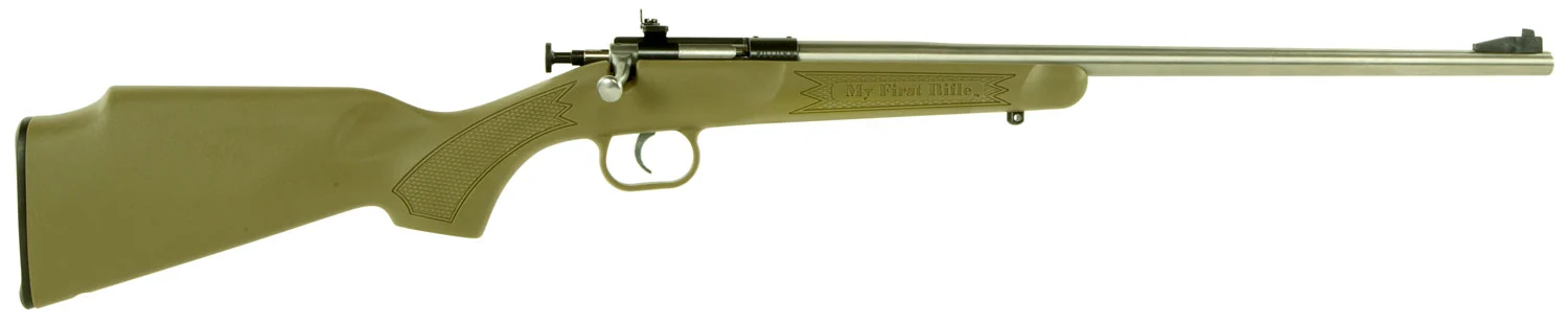 Crickett KSA2243 My First Rifle Youth 22 LR 1rd 16.13" Stainless Steel Barrel, Blued Drilled & Tapped Receiver, Desert Tan w/Webbing Fixed Synthetic Stock, Right Hand