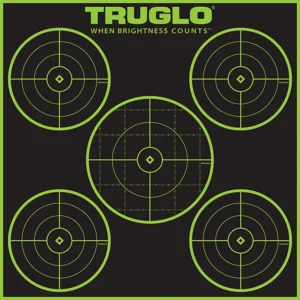 TruGlo TG11A12 Tru-See 5-Bull Target Self-Adhesive Heavy Paper Black/Green 12"x12" 5-Bullseye 12 Pack