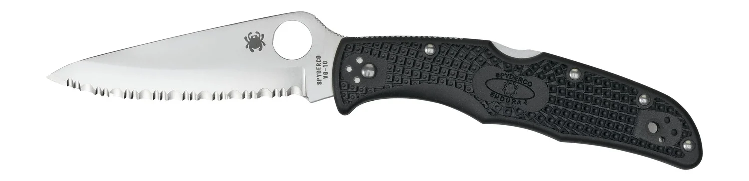 Spyderco Endura 3.75" Folding Clip Point Serrated VG-10 SS Blade/Black Textured FRN Handle Includes Pocket Clip