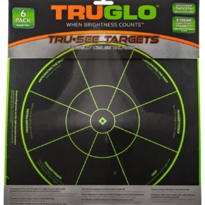 TruGlo TG15A6 Tru-See Handgun Diagnostic Self-Adhesive Heavy Paper Black/Green 12"x12" Bullseye 6 Pack