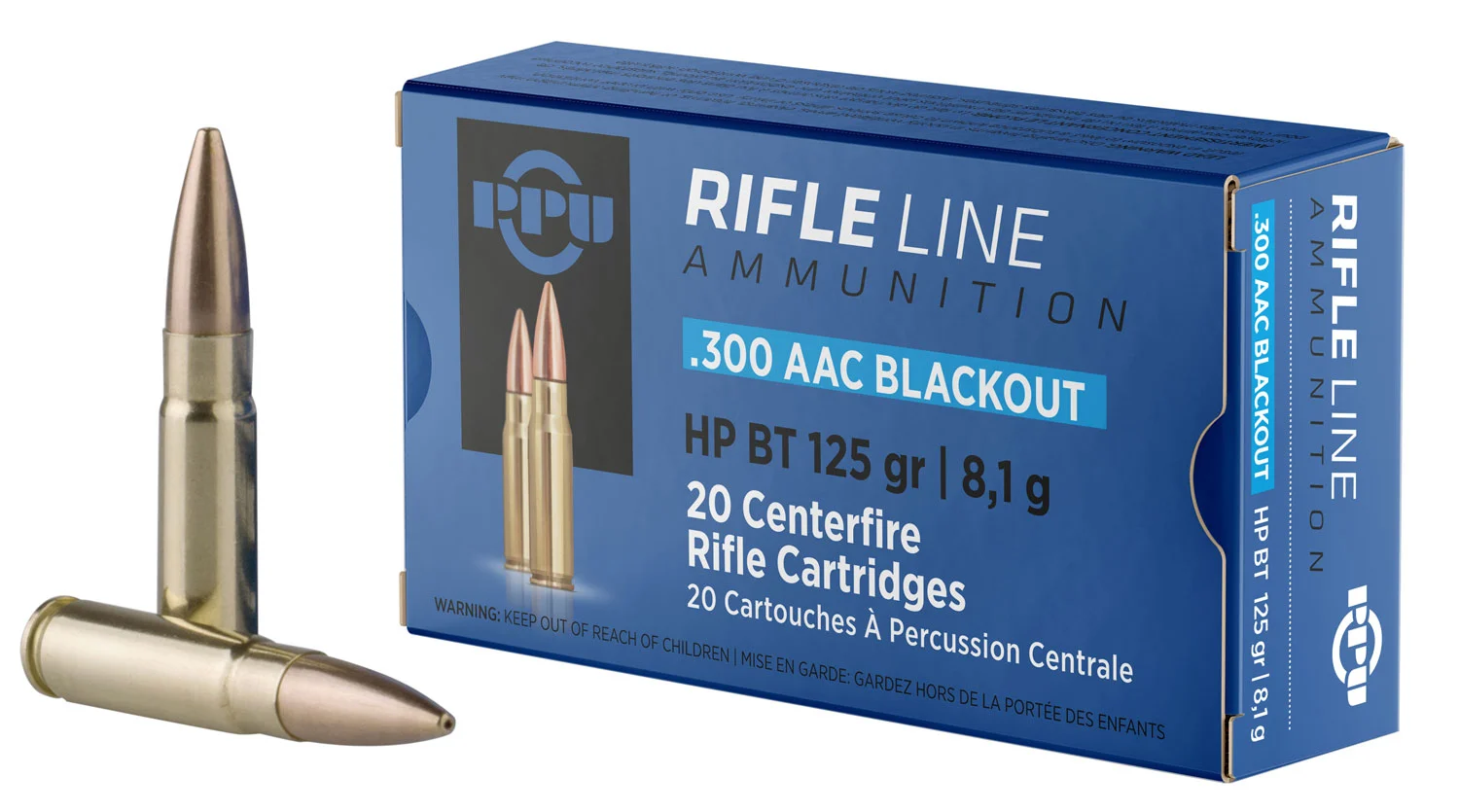 PPU PP300BH Standard Rifle 300Blackout 125gr Hollow Point Boat Tail 20 Per Box/50 Case