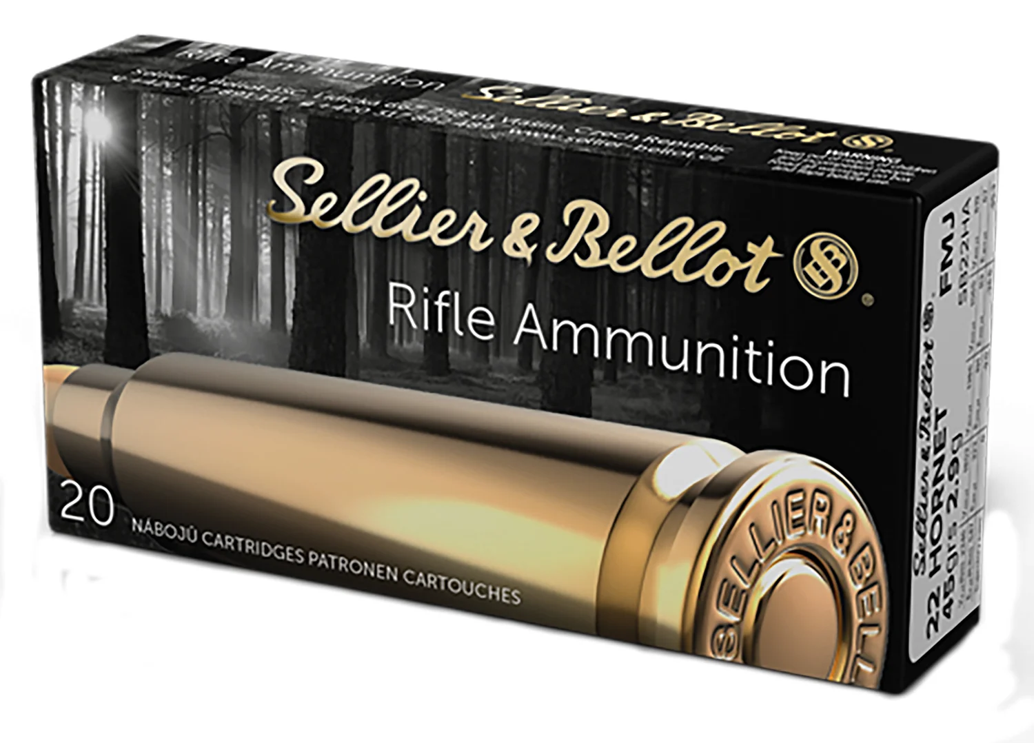 Sellier & Bellot SB22HA Rifle 22Hornet 45gr Full Metal Jacket 20 Per Box/90 Case