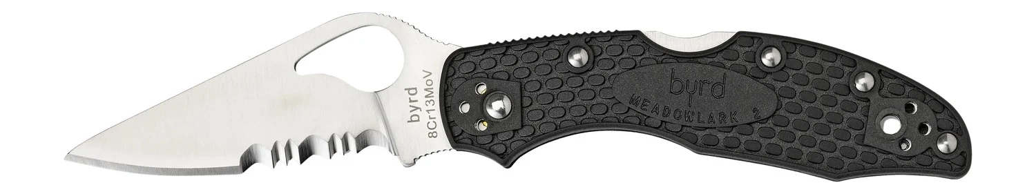 Spyderco BY04PSBK2 Byrd Meadowlark 2 Lightweight 2.87" Folding Drop Point Part Serrated 8Cr13MoV SS Blade Black Textured FRN Handle Includes Pocket Clip