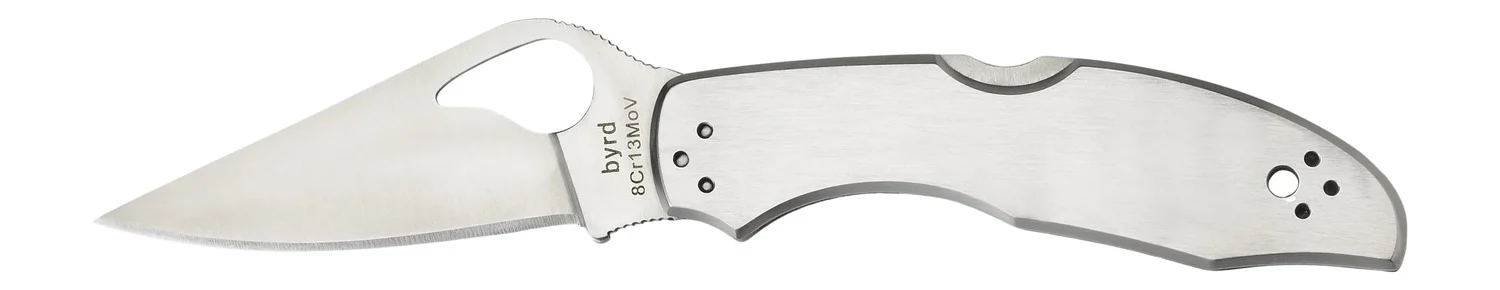 Spyderco BY04P2 Byrd Meadowlark 2 2.93" Folding Clip Point Plain 8Cr13MoV SS Blade Satin Stainless Steel Handle