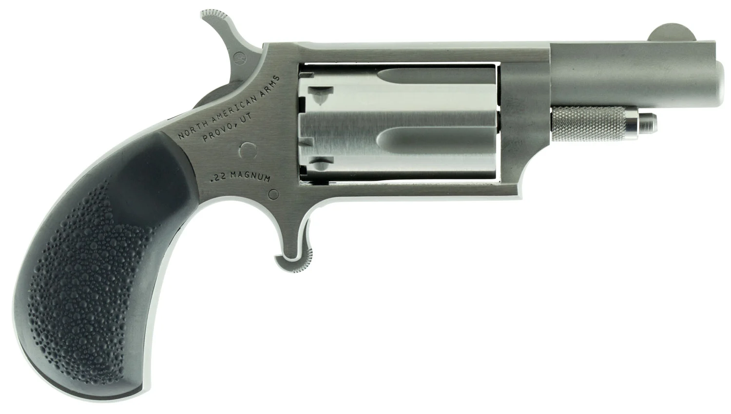 North American Arms 22MGRC Mini-Revolver Sports South Exclusive 22 WMR 5 Shot 1.63" Stainless Steel Barrel, Frame & Cylinder, Black Rubber Grip, Exposed Hammer