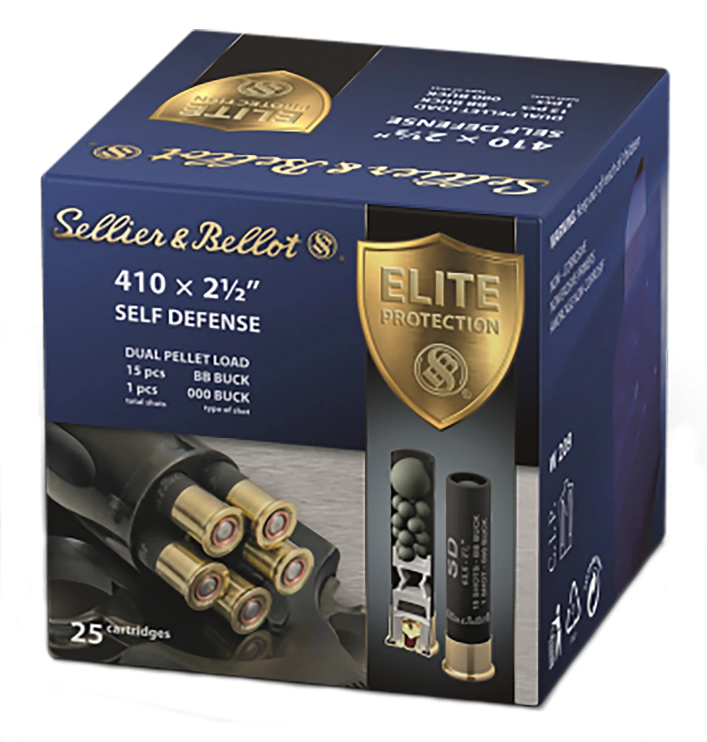 Sellier & Bellot SB410SDA Self Defense 410Gauge 2.50" 15 Pellets 1/2oz 000Buck Shot 25 Box/20 Case
