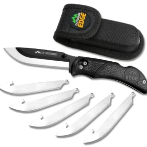 Outdoor Edge RL10C RazorLite  3.50" Folding Plain Black Oxide 420J2 SS Blade, Black TPR Handle