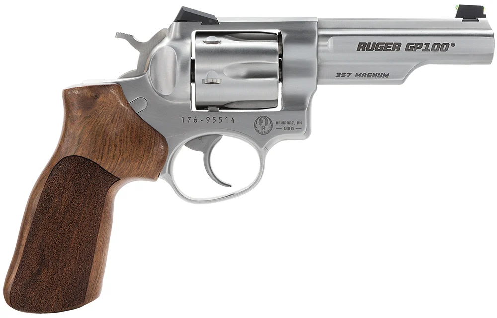 Ruger 1754 GP100 Match Champion Medium Frame 357 Mag 6rd 4.20" Satin Stainless Steel Half-Lug Barrel, Cylinder & Frame, Hogue Stippled Hardwood Grip, Transfer Bar Safety, Exposed Hammer