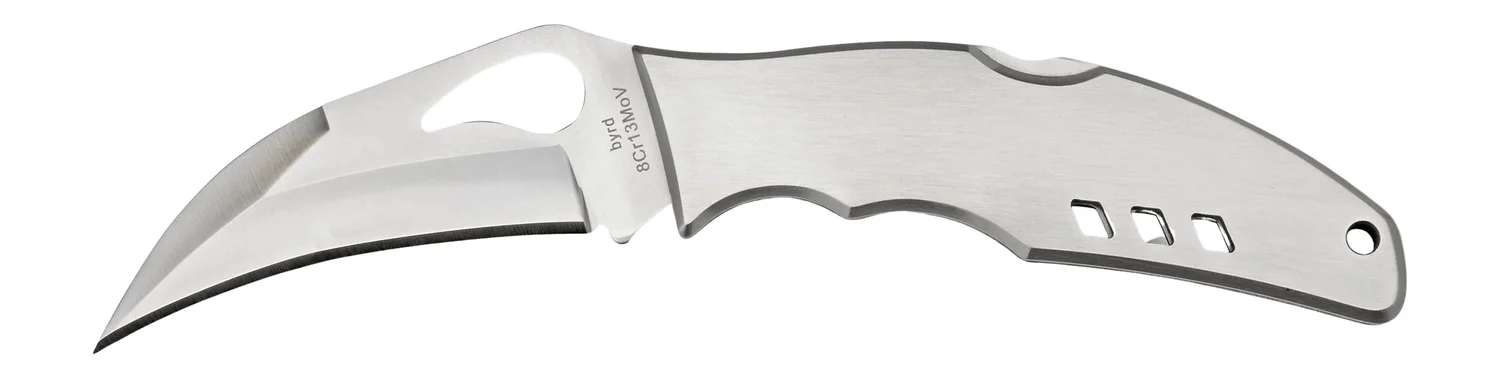 Spyderco BY07P Byrd Crossbill 3.50" Folding Hawkbill Plain 8Cr13MoV SS Blade, Stainless Steel Handle Includes Pocket Clip