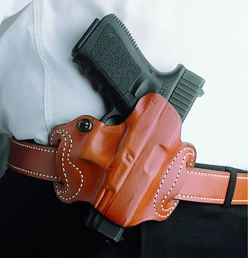 DeSantis Gunhide 086BAE1Z0 Mini Slide OWB Black Leather Belt Slide Compatible w/Most Glock Belt 1.75" Wide Right Hand