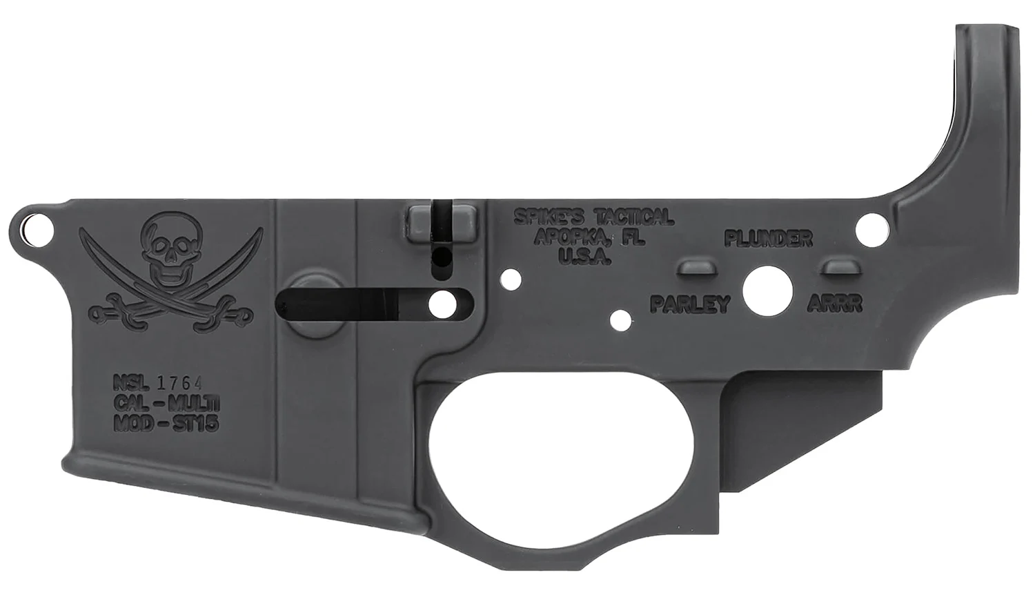 Spikes STLS016 Calico Jack Stripped Lower Receiver Multi-Caliber 7075-T6 Aluminum Black Anodized for AR-15