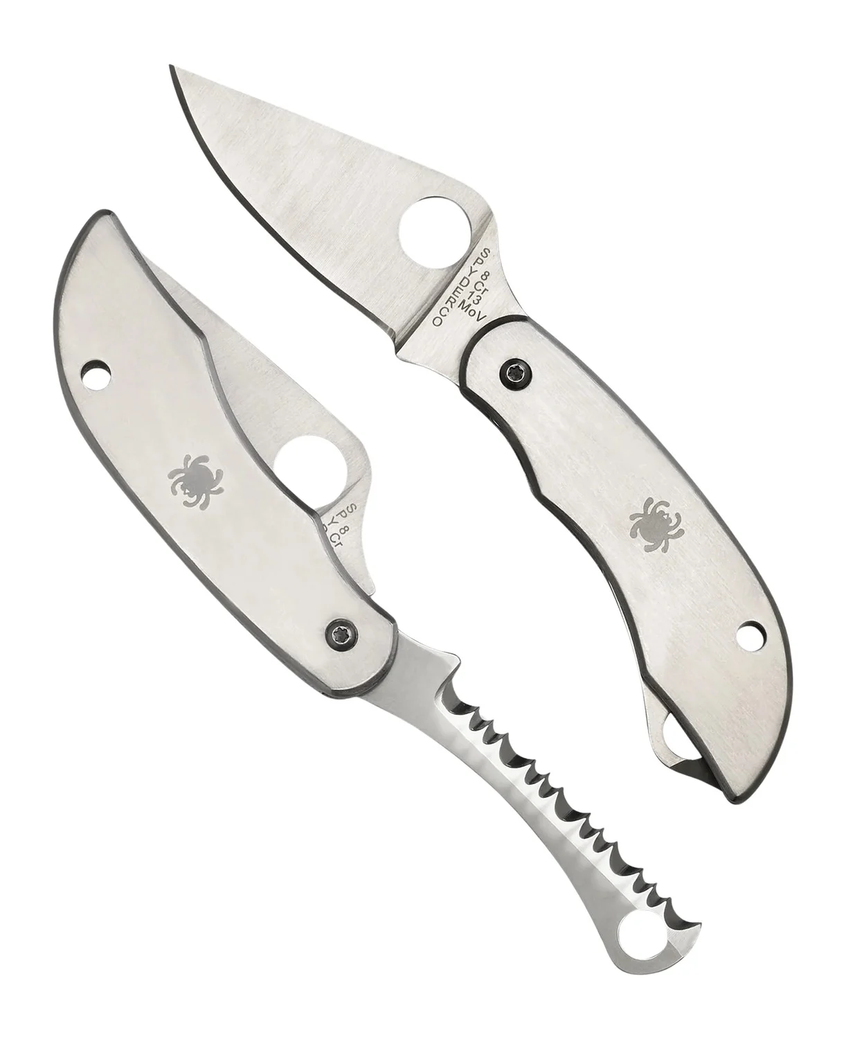 Spyderco C176P&S Clipitool Silver Stainless Steel Folding 8Cr13MoV SS 4.57"/4.59" Long Part Serrated Blade Stainless Steel Handle Features Screwdriver/Opener