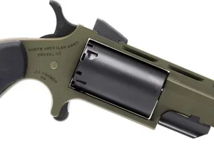 NAA HUNTSMAN MINI-REVOLVR - 22WMR 2" FIXED OD GRN RUBBER